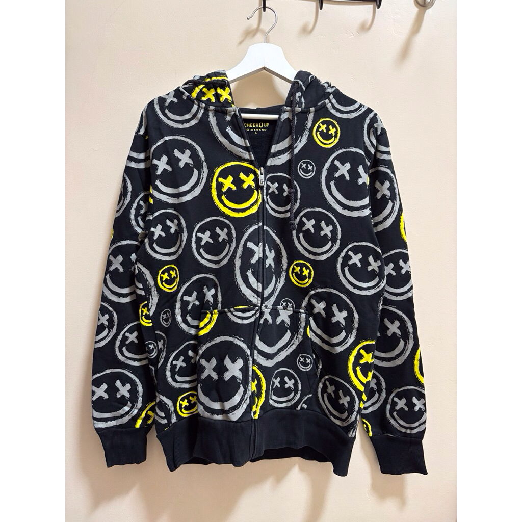 Preloved (PL) - Hoodie GIORDANO SMILE Hitam Logo Kuning Abu