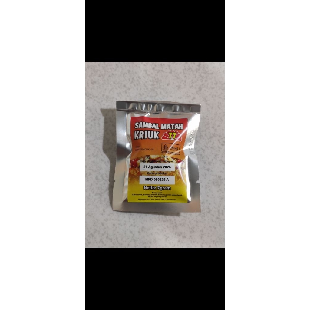 

Sambal Matah Kriuk 77 (sachet @7gr). 1 pack isi 10 sachet.