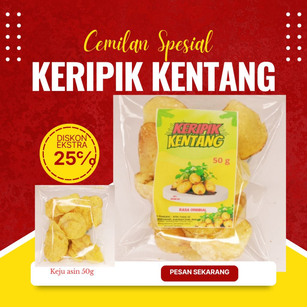 

3 PAKET HEMAT KERIPIK KENTANG RASA ORIGINAL 50 GRM / CEMILAN KEKINIAN / SNACK GROSIR / CEMILAN TERLARIS/ CEMILAN KEKINIAN