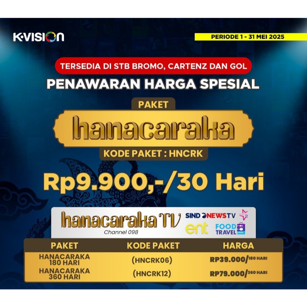 Receiver Perangkat Kvision Paket JOWO (Hanacaraka) | Paket Cling | Paket Indovision Paket TV Berbaya