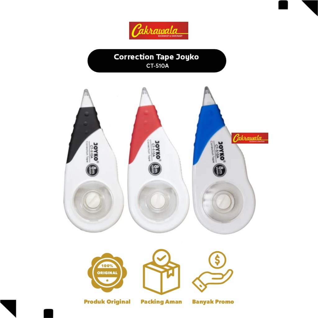 

Correction Tape Joyko CT-510A | Pita Koreksi 8M x 5mm | Tipe X Kertas Berkualitas | Original Joyko