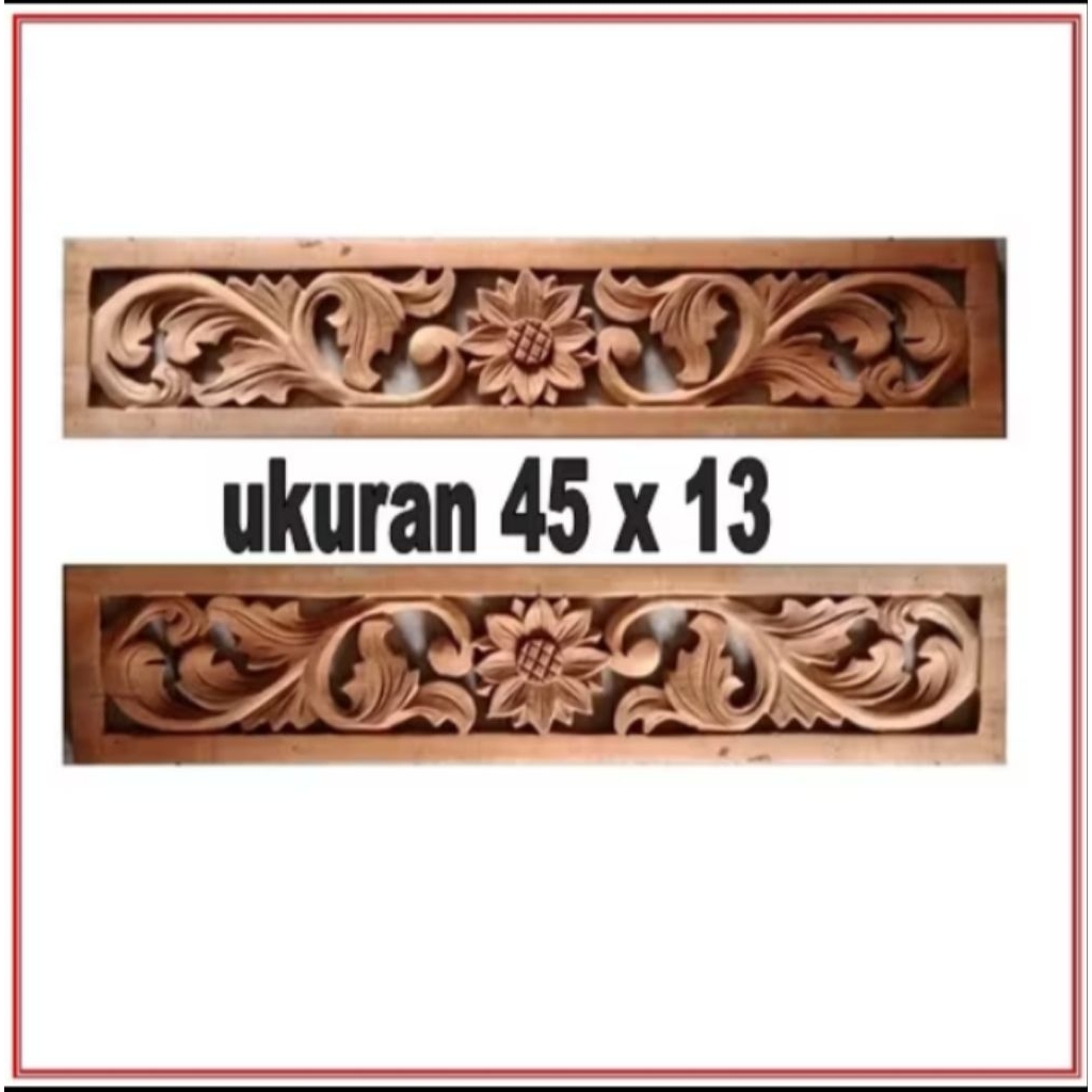 45 X 13 cm Kayu Jati Dekorasi Dinding Ornamen Ukir Tempel Kepingan Loster Motif Daun Matahari