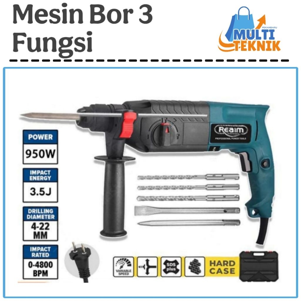 REAIM Mesin Bor Bobok Beton Rotary Hammer Bor 3 Fungsi 3IN1
