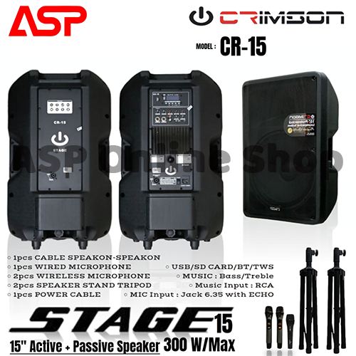 CRIMSON CR-15 CR 15 CR15 STAGE Paket Speker Aktif Pasif 15 inci Speaker Active Passive 300 Watt