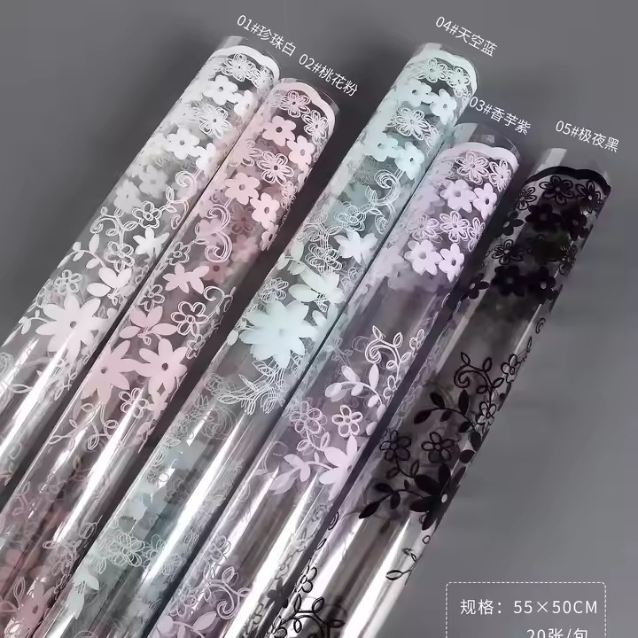 

20 lembar Cellophane Motif Renda air Bening Flower Wrapping Bungkus Bunga Buket (CRD)