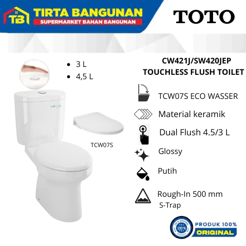 TOTO CW421J / SW420JEP TCW07S CLOSET / KLOSET / TOILET / WC DUDUK TOUCHLESS FLUSH AS 50 CM