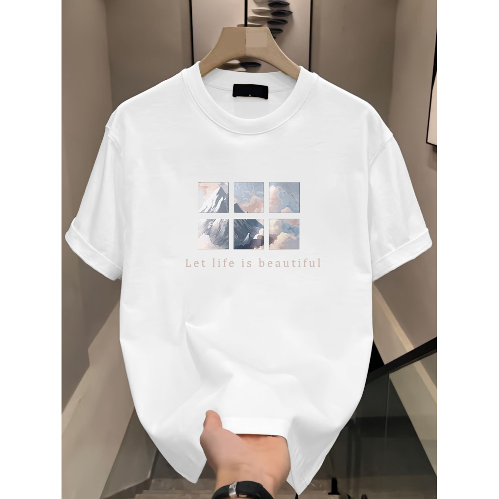 Cetakan Pola Populer  Kaos katun baru  Kaos atasan kerja olahraga  Butik kaos