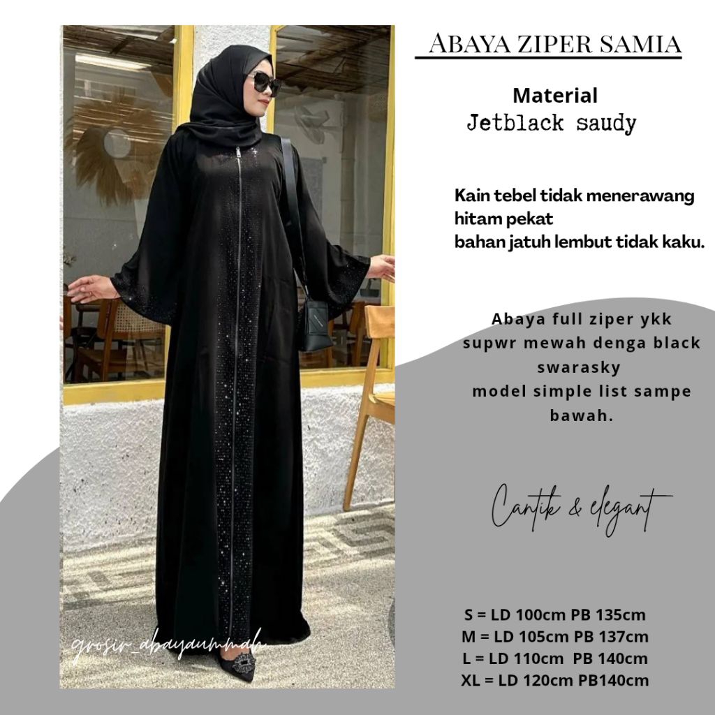 grosir abaya ummah abaya terbaru abaya Swarsky ABYA ZIPER SAMIA (Black) abaya saudy