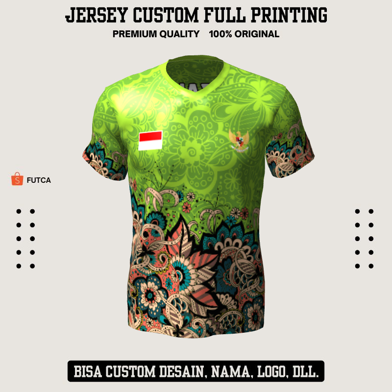 Kaos Jersey Futsal Hijau Motif Batik 221 - Jersey Olahraga Custom Full Printing