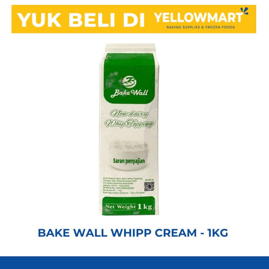 

Bake Wall Non Dairy Whip Cream - 1 kg Whipping Topping Krim Nabati 1 Kg / Whipping Cream