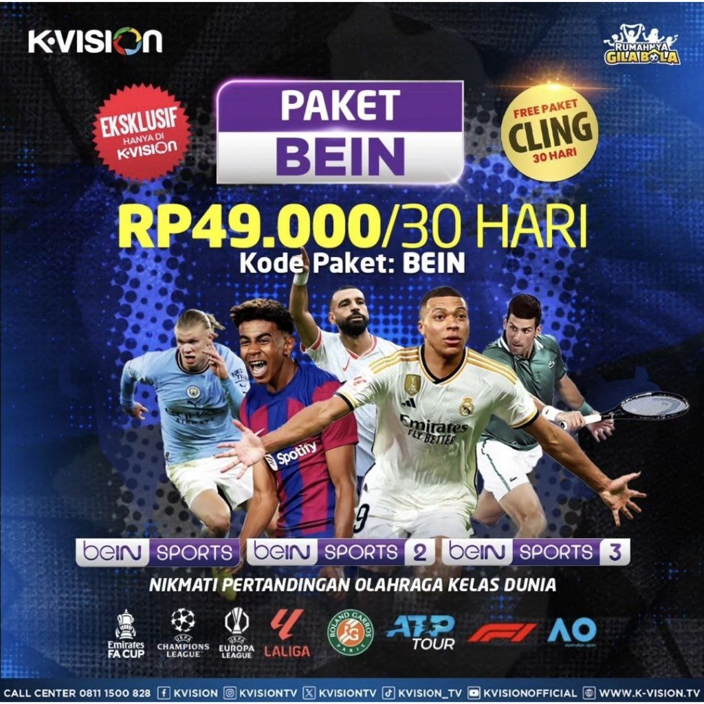 Receiver Dekoder Kvision Paket BEIN Khusus Kvision saja ya Bein Sports 1 HD | Bein sports 2 HD | Bei