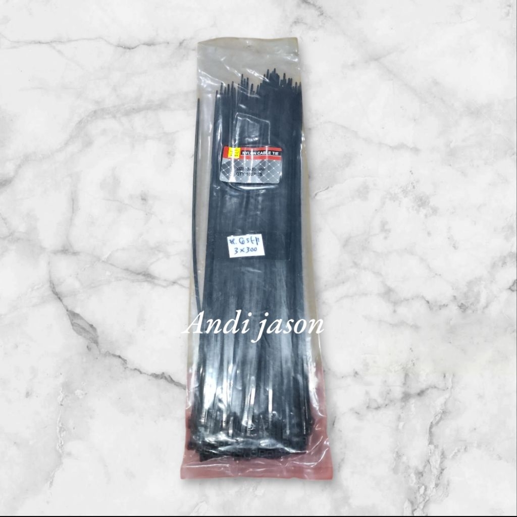 

KABEL TIE RUSH HITAM PANJANG 300MM TEBAL 3MM ISI 100PCS
