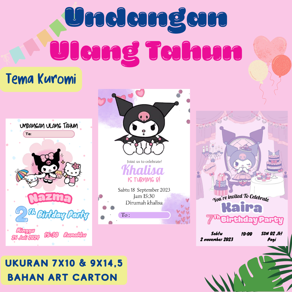 Undangan Ulang Tahun Anak Karakter Kuromi/Undangan Ulang Tahun Lucu/Undangan Ulang Tahun Custome