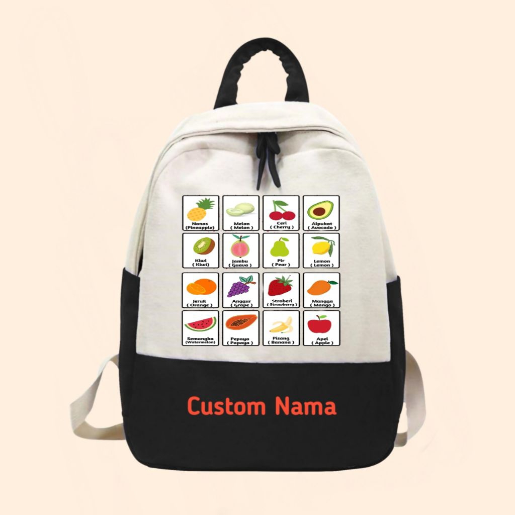 Tas ransel anak gambar buah buahan free nama