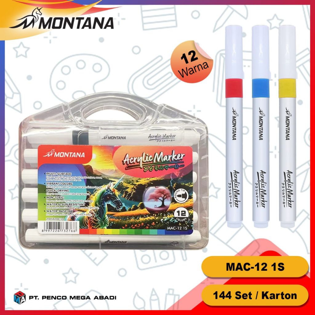 

( 1 set ) SPIDOL ACRYLIC MONTANA 12 warna / AKRILIK MARKER