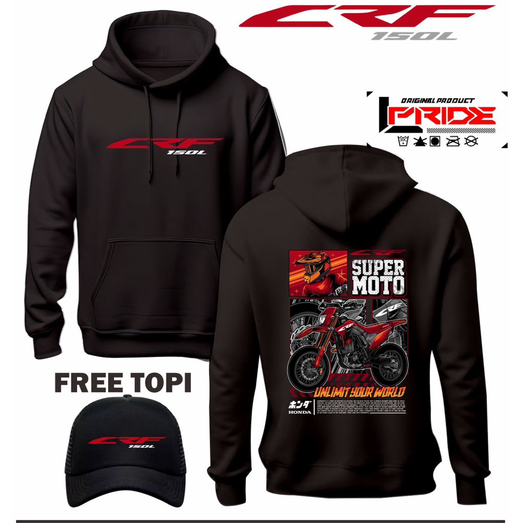 HOODIE MOTOR CRF SUPERMOTO 150L FREE TOPI jaket pria