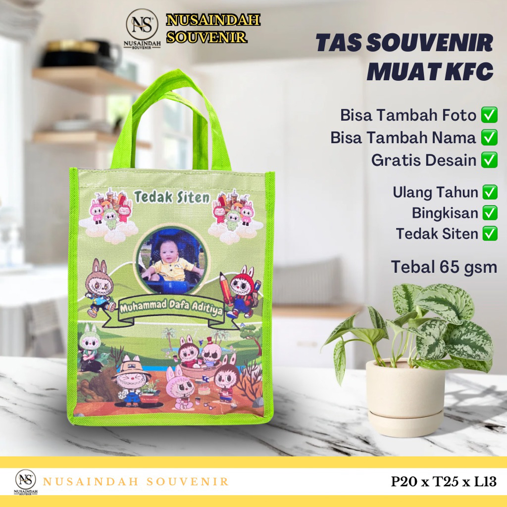 

Tas Ulang Tahun - Tas Tedak Siten - Tas Bingkisan - Muat KFC Kain 65GSM