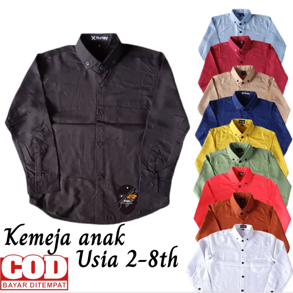 Kemeja Anak Laki Laki Lengan Panjang Polos Umur 2-8 Tahun Import Distro KasuaL