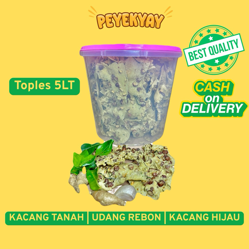 

Peyek - Rempeyek | Toples 5LT | Kacang Tanah | Kacang Hijau | Udang Rebon