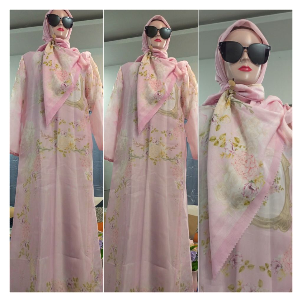 SET GAMIS/DRESS ORGANZA BUNGA PINK