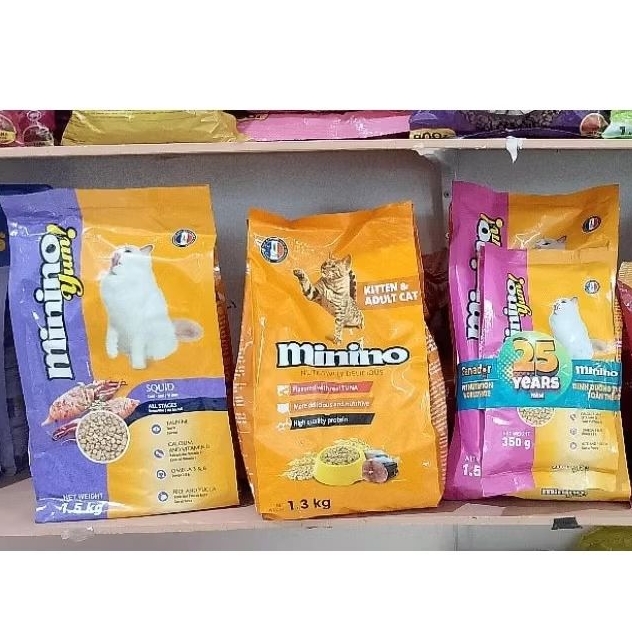 Minino Yum 1,5 Kg Kitten - Minino Plus 350 gr Adult ( Dewasa ) - Minino 1,3 Kg Real Tuna - Minino 1.