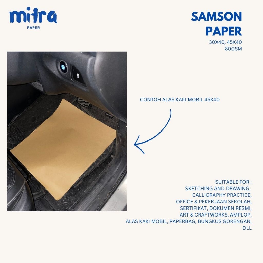 

Kertas Samson 80 Gr Ukuran 30x40 / 40x45 , Kertas Alas Kaki Cuci Mobil 1 Pack Isi 100 lembar