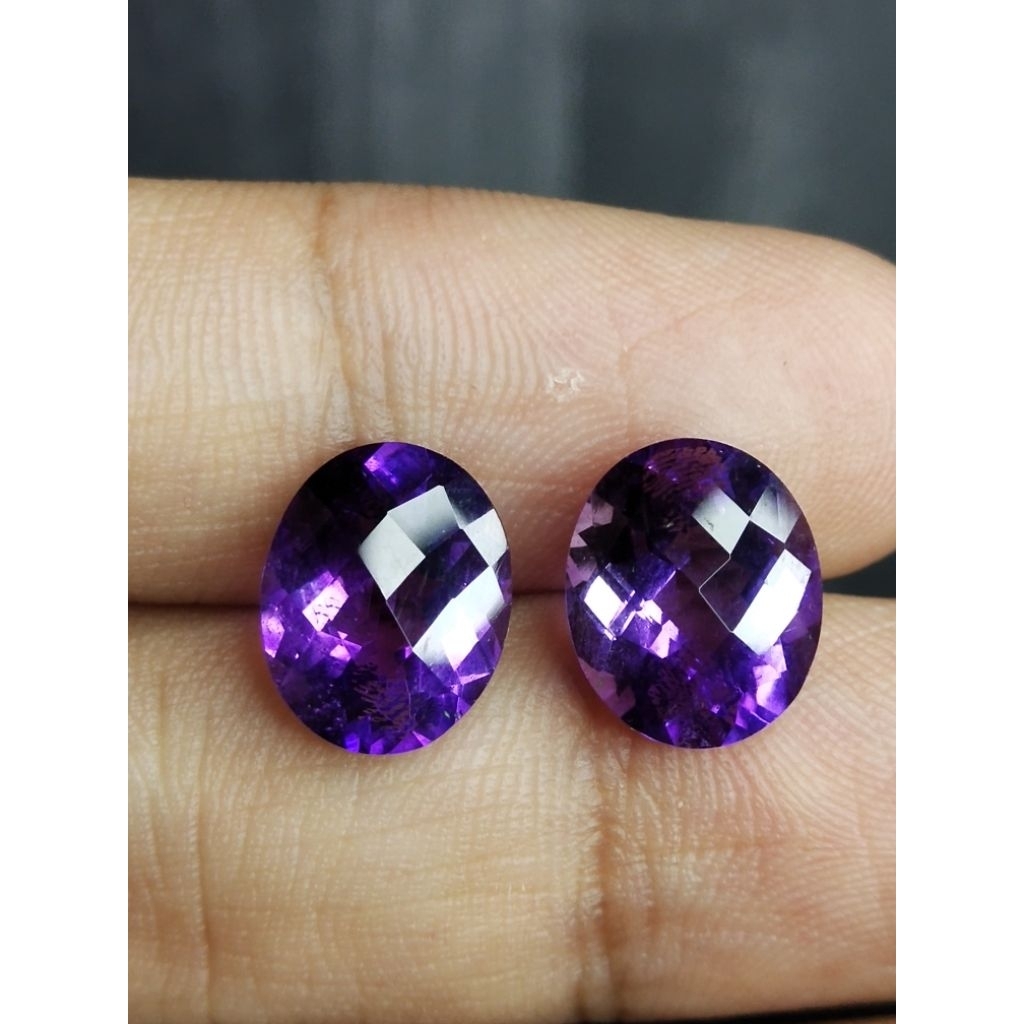 Natural Amethyst 11 x 9 mm Kecubung Ungu Tua Super Oval Checkerboard Cutting Asli