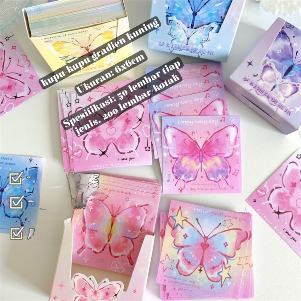 

NANA Sticky Note INS Butterfly s 200pcs • Aesthetic Memo Pad Kupu-Kupu & Scrapbook Material Student Notepad