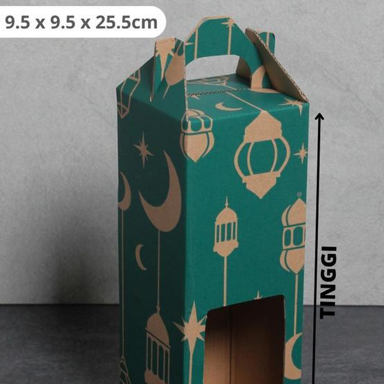

Box Botol Motif Lebaran Eid Mubarak Warna Hijau 1 Pcs Kardus Jinjing Packaging Botol Hampers Idul Fitri Box Tumbler Lebaran