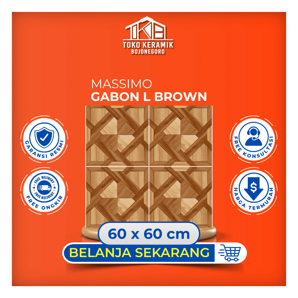Keramik Lantai Glossy Motif Serat Kayu Dekoratif 60x60 cm Massimo | Gabon L Brown I