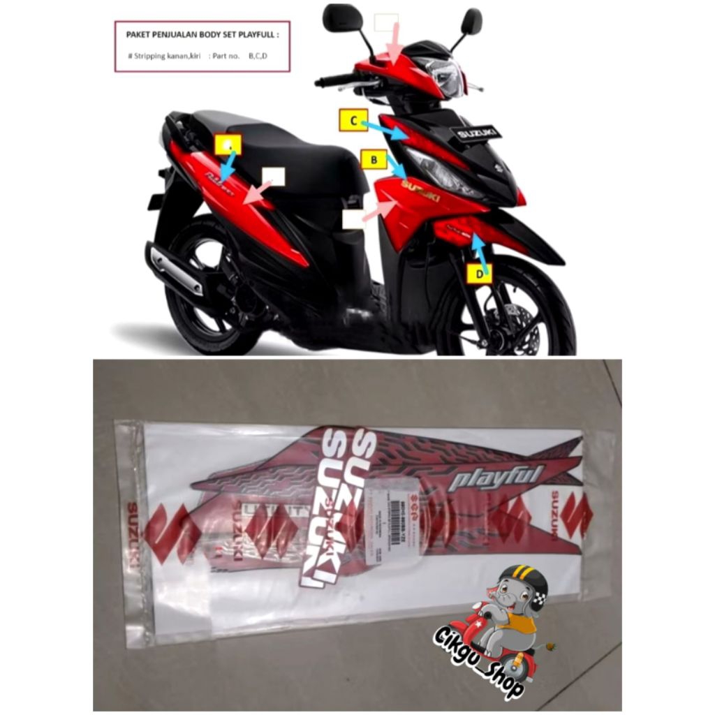 Striping List Body New Suzuki Address 115 PLAYFULL, Stronger Red (YZE) Playful, Original SGP 100%
