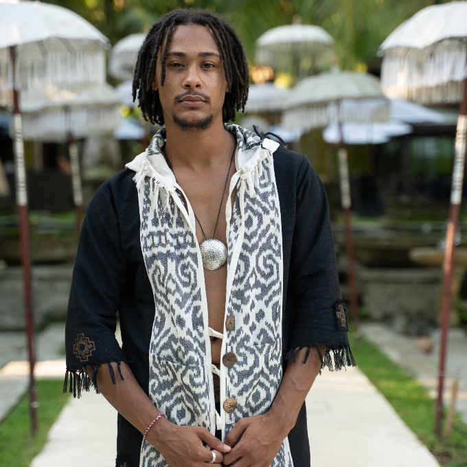 Ethnic Kimono Hoodie Unisex - Handmade Boho Tribal Jacket - 100% Cotton Ritual Clothing by Ayaho - L