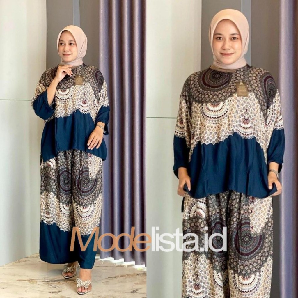 Oneset Nabila Jumbo LD 140 Busui Resleting Depan Setelan Celana Panjang