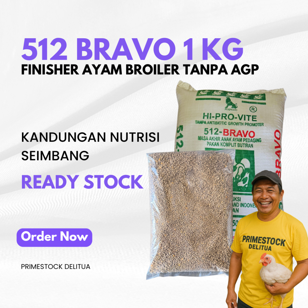 Pakan Ayam 512 BRAVO Repack 1Kg - Masa Akhir Ayam Pedaging (Finisher)