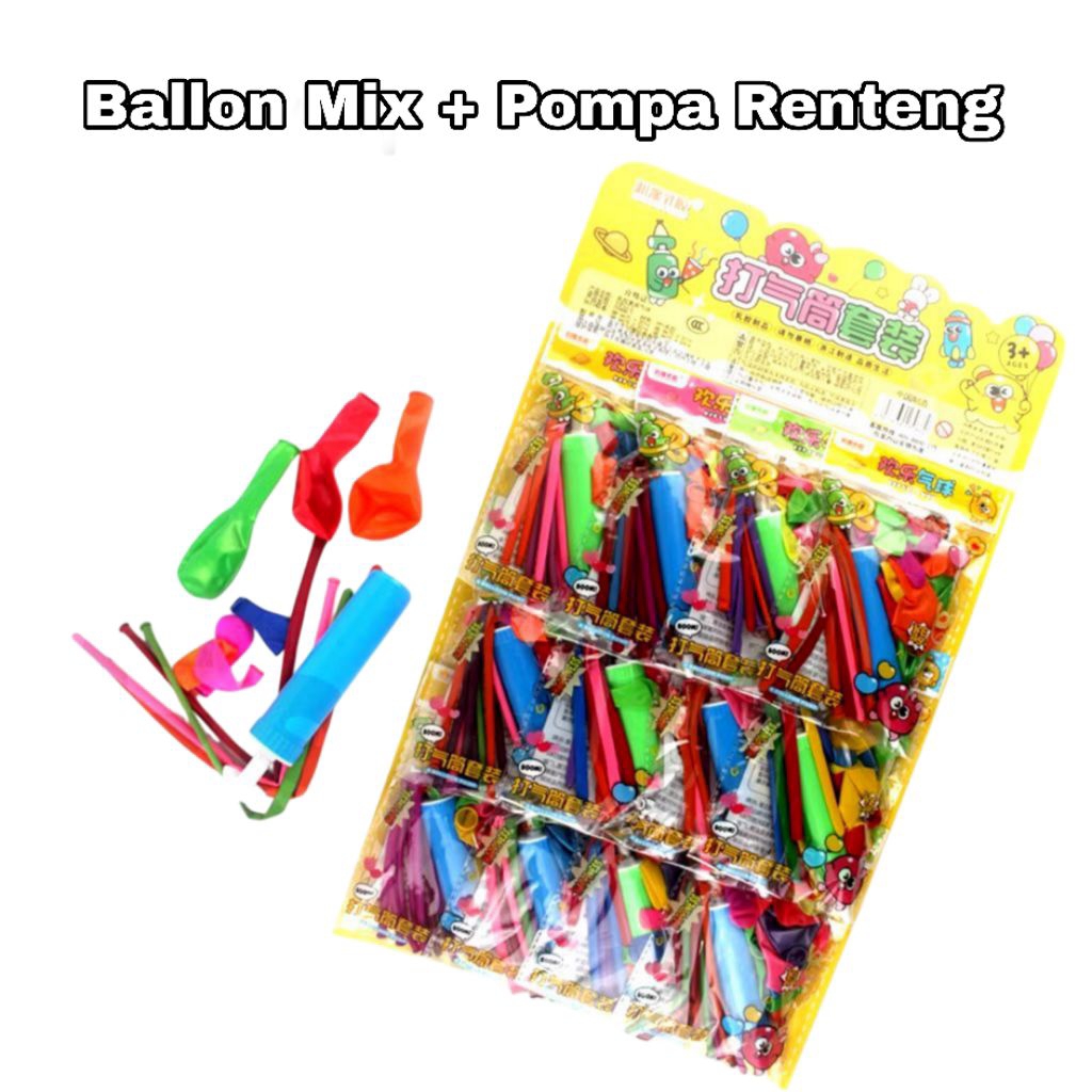 Balon Pompa Renteng / 1 Renteng Balon Mix Pompa  QT-01