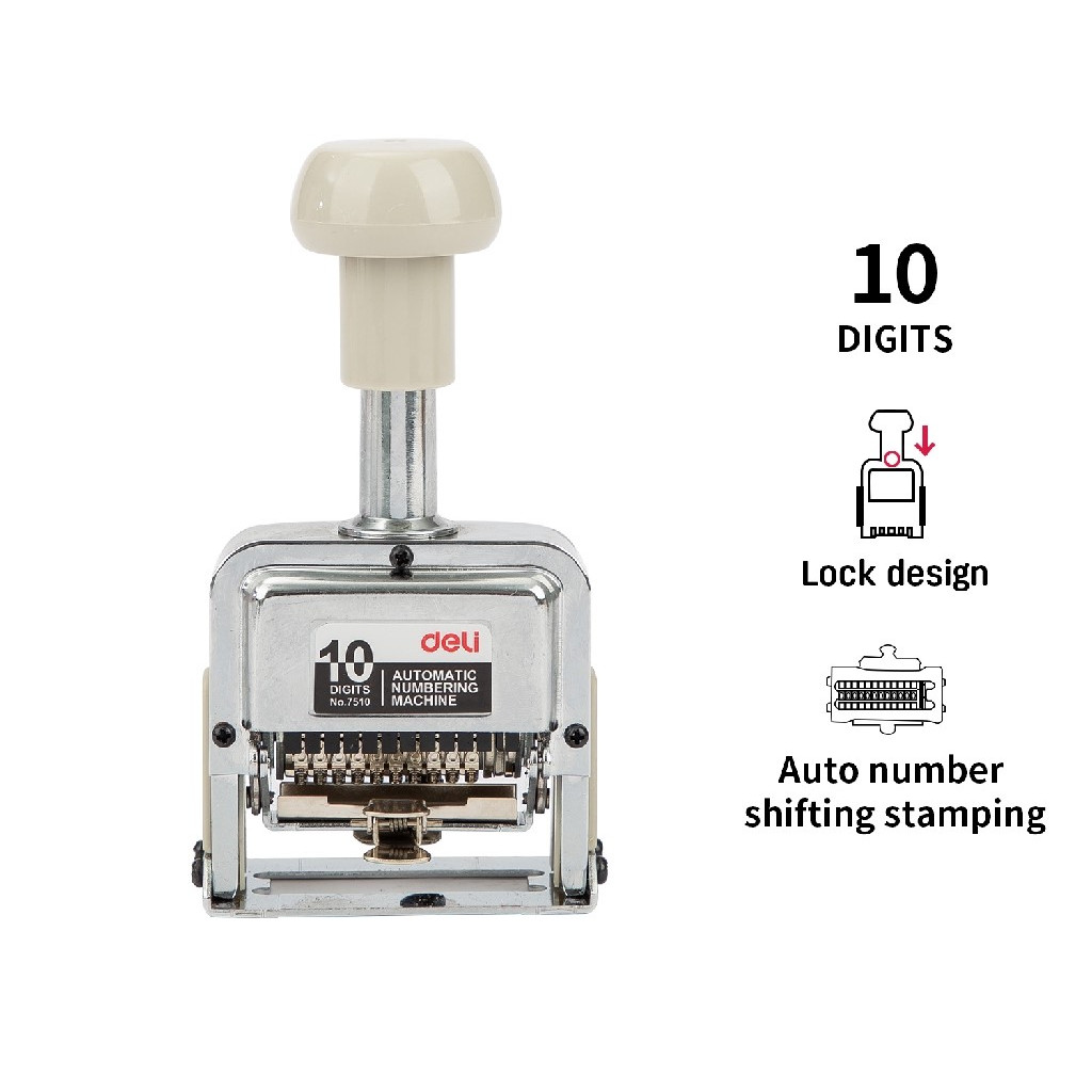 

Stempel Mesin Cap Nomor Urut Otomatis DELI Automatic Numbering Stamp 10 Digit 7510