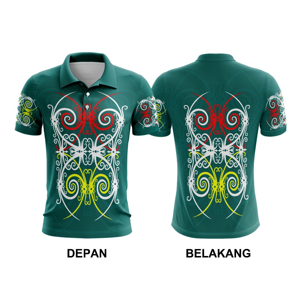 Baju Kaos Pria Motif Batik Dayak /Jersey Batik Dayak Kalimantan Printing - Hijau