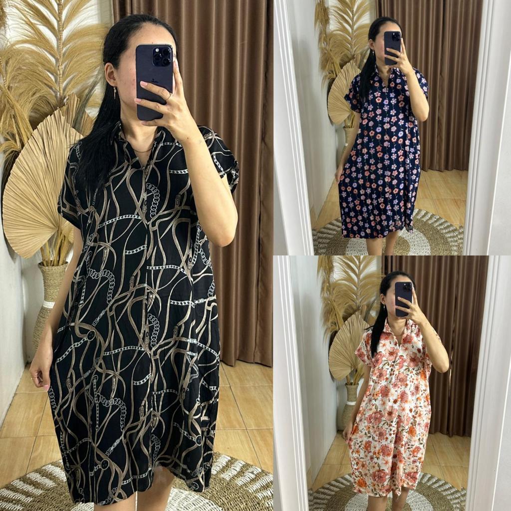 Tiara Korean Midi Dress Kerah Dan Ada Saku Rayon Premium Grade A