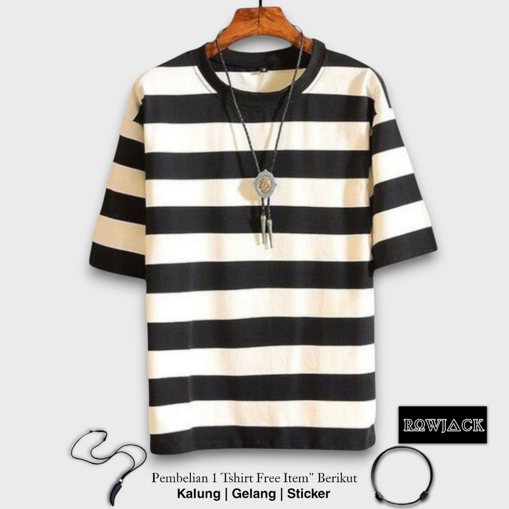 Baju Kaos Stripe Garis Garis Salur Pria dan Wanita Terbaru 2025 Kaos Blaster Belang Belang ROWJACK