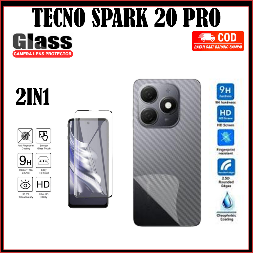 Paket Hemat 2in1 Tecno 20 20 pro 20C Anti Gores Layar & Graskin