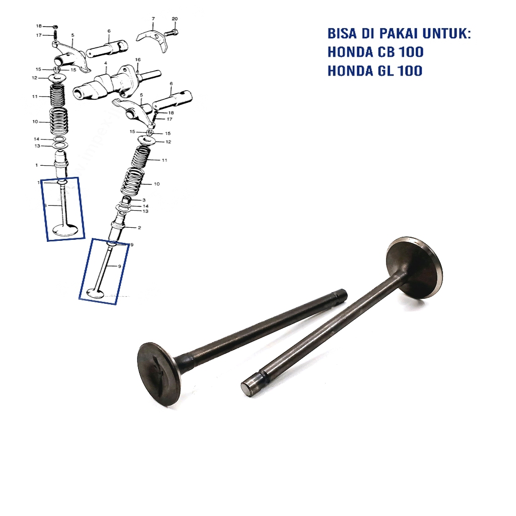 Klep Set CB 100 (Set Isi 2) - Payung Klep Kelep Valve Set In Ex Honda CB100 GL 100