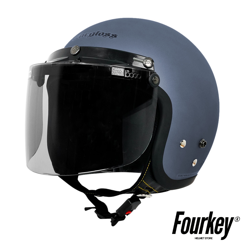 Helm Bogo Carglos Retro Grey Doff Dewasa Premium SNI Kaca Datar Motorcycle
