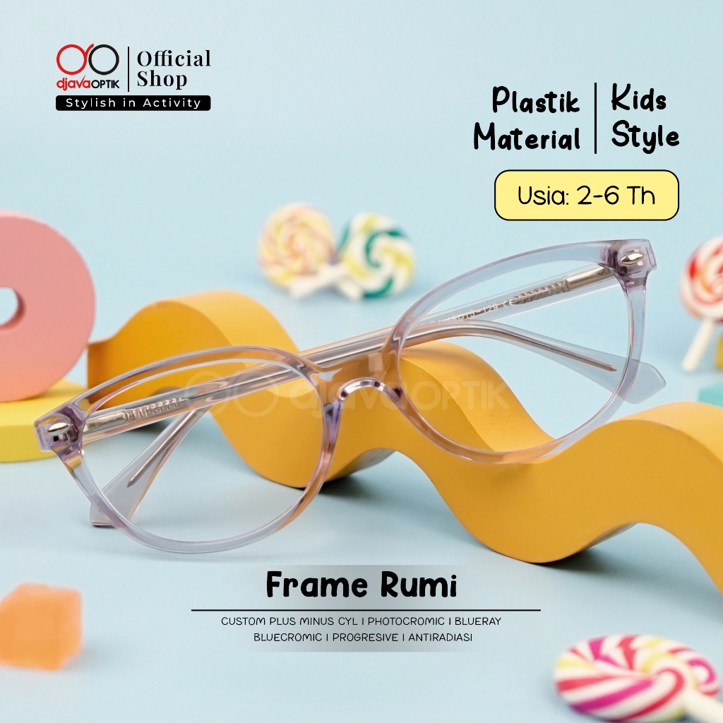 DJAVA OPTIK - Frame Rumi - Kacamata Anak Cat Eye Plastik Khusus Minus -4,25 s/d -6,00