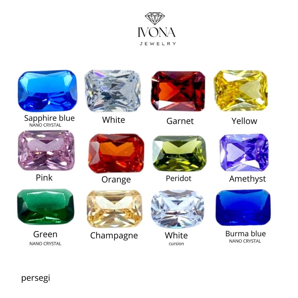 Batu Permata Zircon PERSEGI 1.5x2mm~6X8mm 25-500btr zirconia Grade 3A Import Quality IVONA ZC06