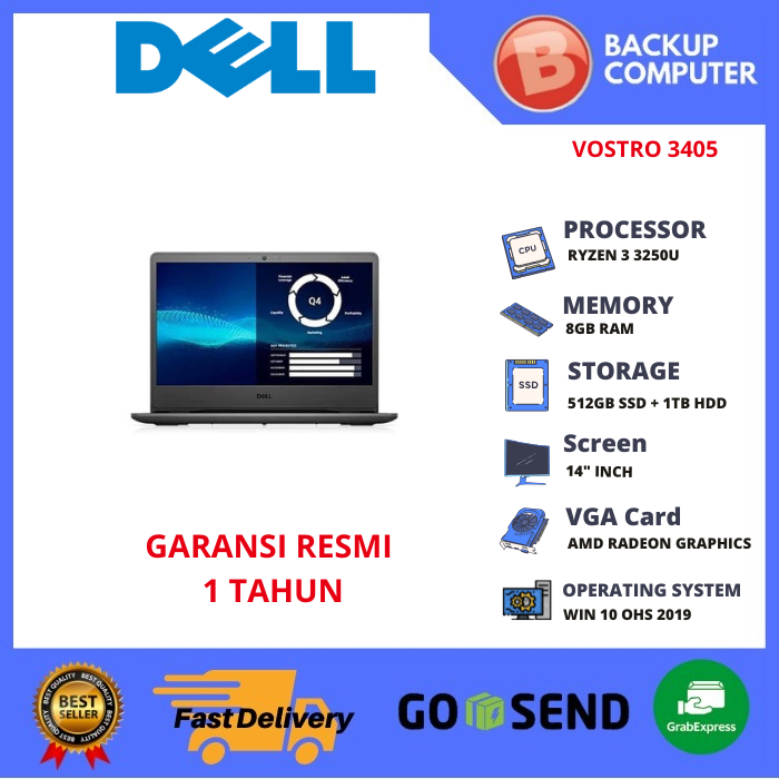 LAPTOP DELL Vostro 3405 AMD Ryzen 3 3250U 8GB RAM / 512GB SSD