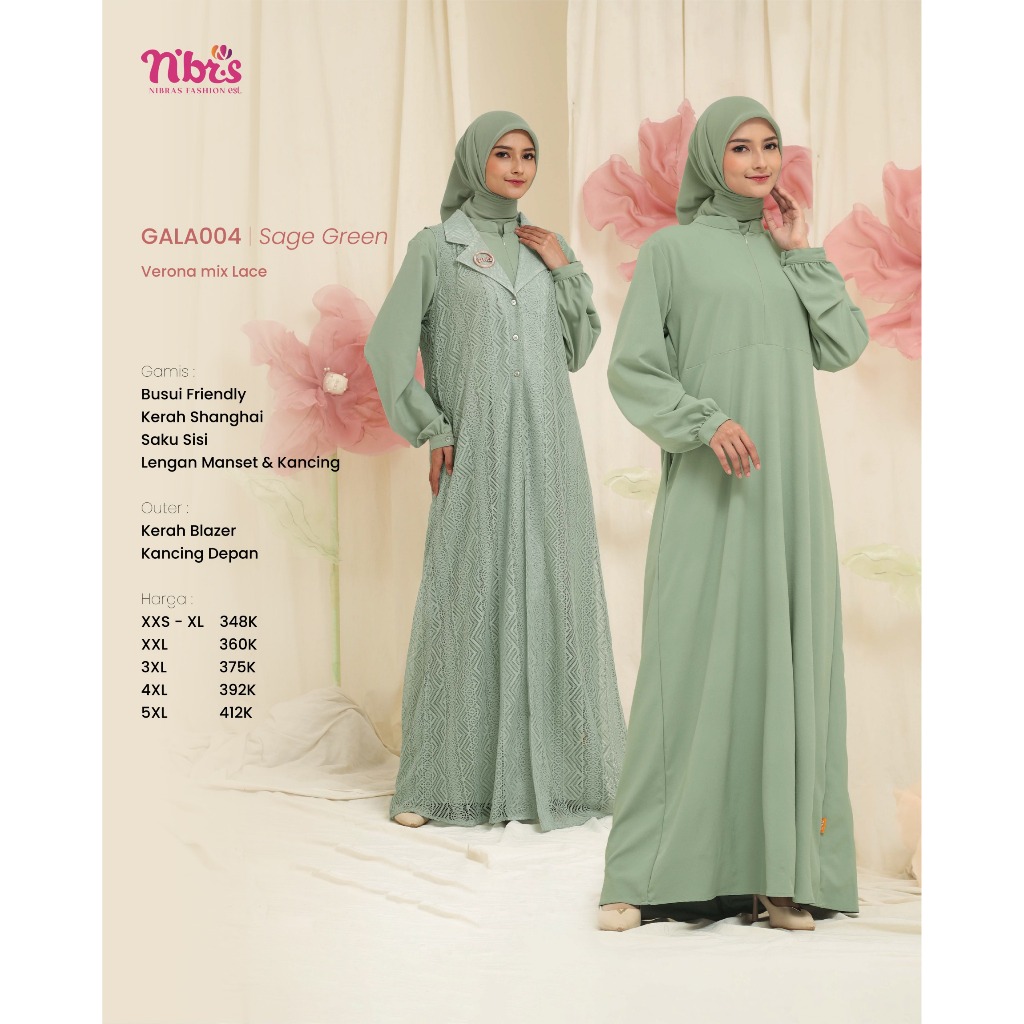 NIBRAS GAMIS TERBARU 2025 GALA 004 (SAGE GREEN, TARO) / GAMIS BROKAT / GAMIS DEWASA / GAMIS MODERN