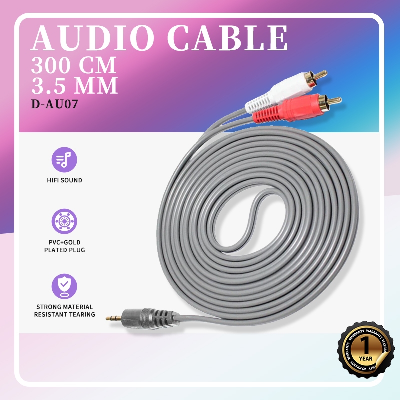 DAP D-AU07 Cable Audio Aux Jack 3.5mm to 2 RCA Length 300cm Computer Mobile Phone Audio Connection C