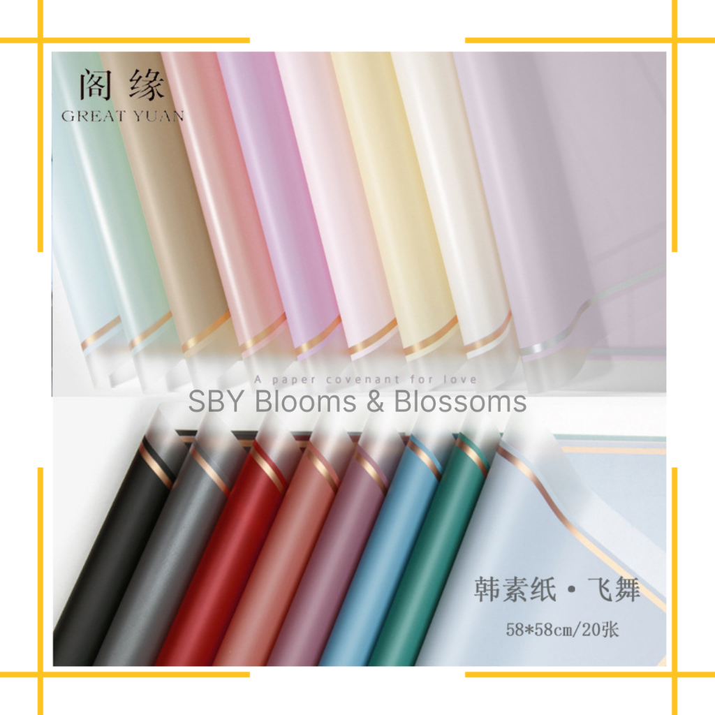 

KB6013 Kertas Buket Bunga Flower Wrapping Paper Cellophane Transparan List Gold Line Color Paper Flower Wrapping