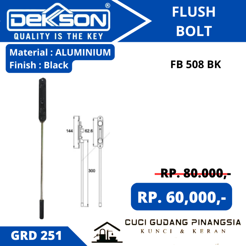 DEKKSON GRD 251 GRENDEL SLOT TANAM PINTU FLUSH BOLT FB 508 BK FOR ALUMINIUM DOOR
