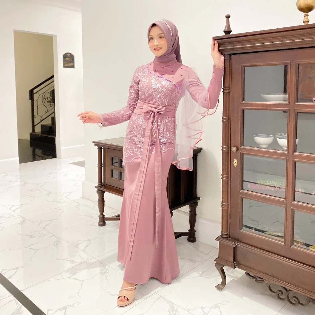 JUMBO ADA / ALMAHIRA SILK DRESS KONDANGAN AFFIA DRESS SATIN MALAYSIAN LOOK GAMIS BROKAT MUTIARA KOMB